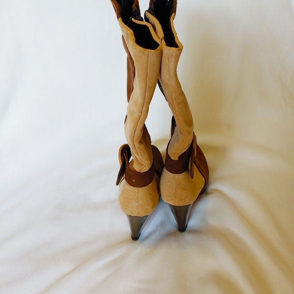 Knee High Cuffed Tan Suede High Heel Boots - Sz. 7 - Picture 4 of 7